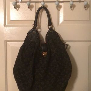 Authentic Louis Vuitton Black Denim XL Hobo Bag.